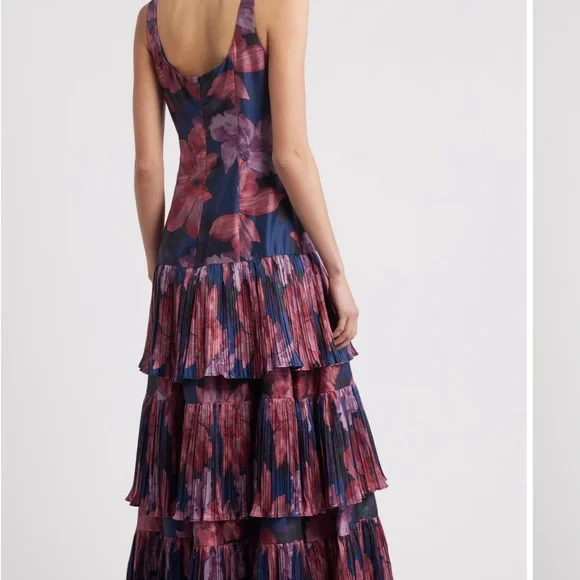 Hutch Navy and Pink Floral Tiered Midi Dress - Picture 3 of 6